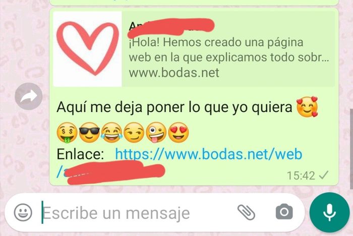 Se puede modificar el mensaje para compartir el link de nuestra página web? 2