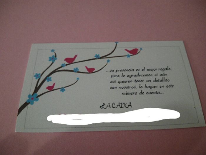 Que pensais de poner en las invitaciones el numero de cuenta? - 1