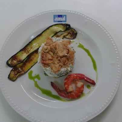 1 plato banquete :timbal de pescados y mariscos BUENISIMO¡¡¡
