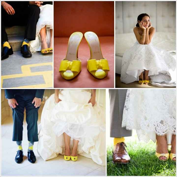 Zapatos amarillos y ramo con flores amarillas - 1