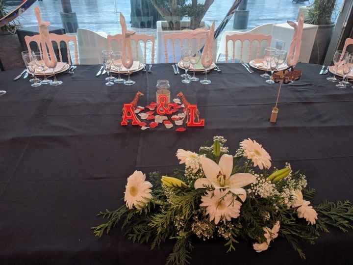 Nuestra mesa (El Centro de flores naturales se fue a tomar por saco, que yo soy alérgica y les cayó 