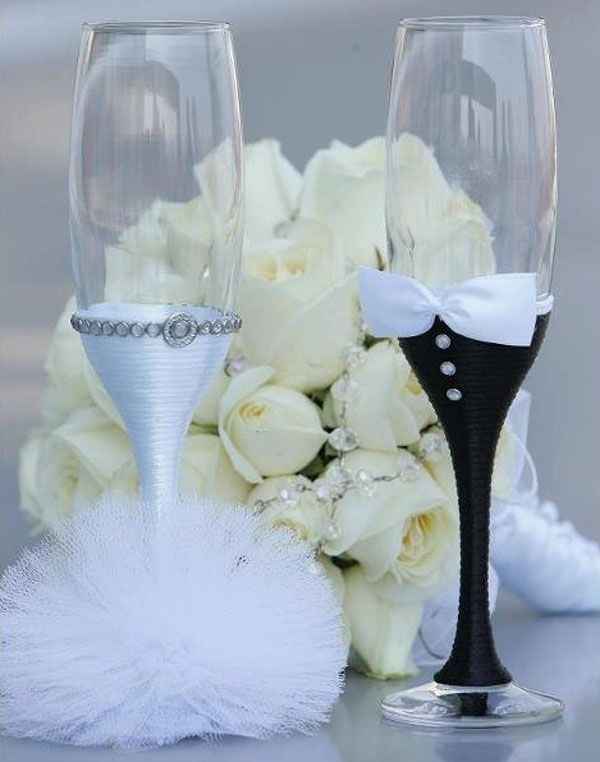 Ideas para decorar copas brindis novios - 2