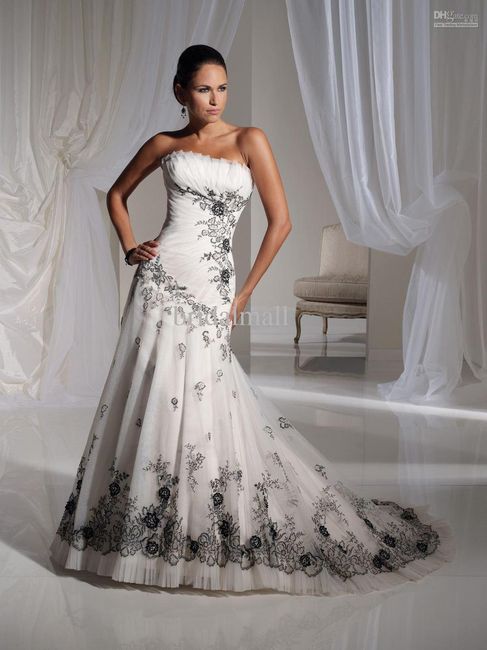 black-embroidered-organza-A-line-white-black-two-tones-bridal-dresses