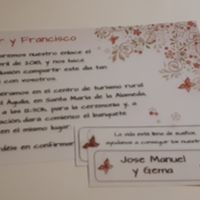 Invitación, número de cuenta y etiqueta botella