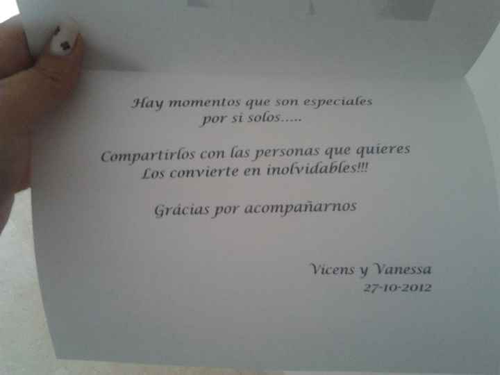 la tarjeta de agradecimiento por dentro...