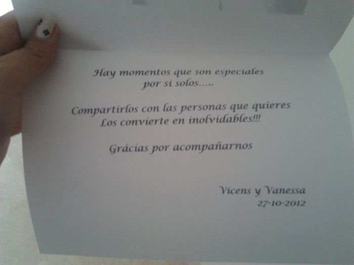 la tarjeta de agradecimiento por dentro...