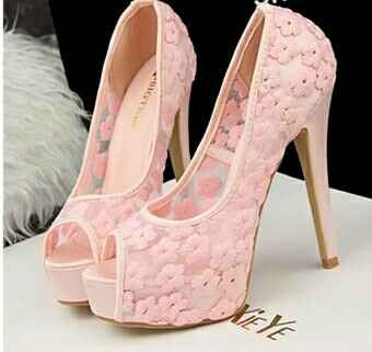 Zapatos de novia rosas de encaje - 1