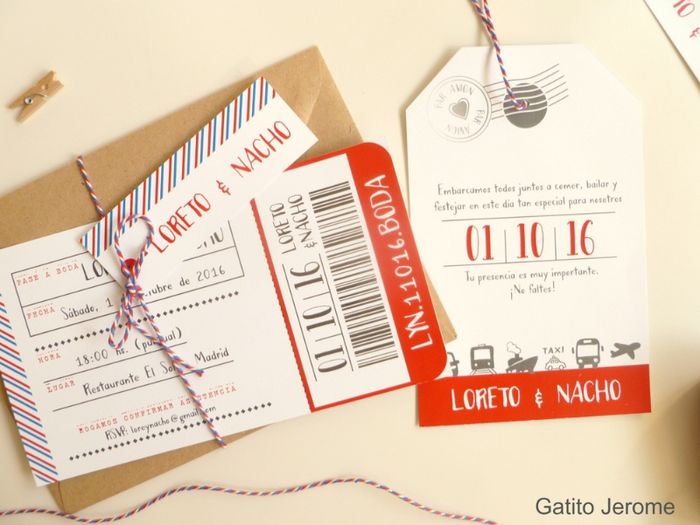 2. Invitación y tarjeta aparte. Con cuerda airmail