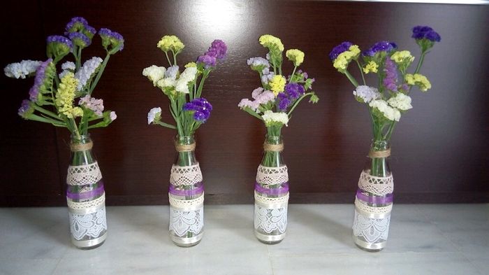 Las botellas decoradas de mi boda para los centros de las mesas. - 3