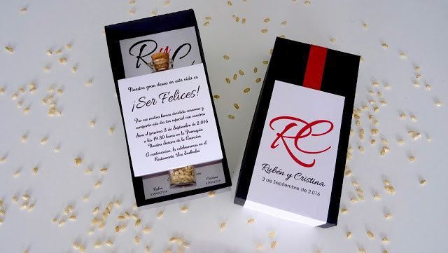 Invitación con tubito de arroz