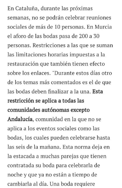 Bodas en Andalucía, no afecta horario de la 1am 1