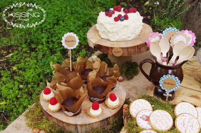 troncos como base para los pasteles