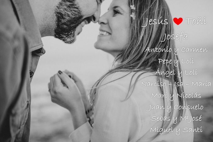 Seating plan (mesa padres y familiares) con foto preboda