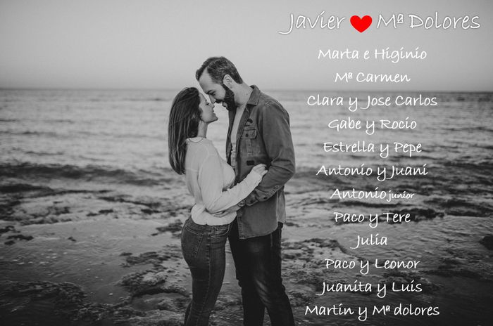 Seating plan (mesa suegros y familiares) con foto preboda