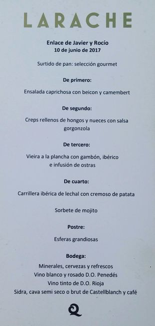 Menú elegido LARACHE