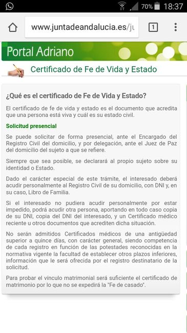 El certificado de fe de vida de estado 1