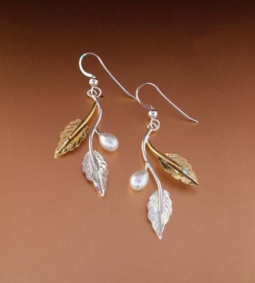 pendientes hoja dorados y plateados