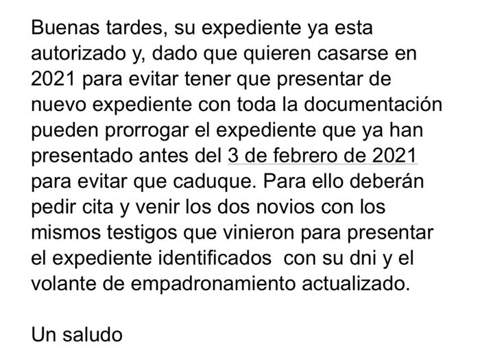 Expediente matrimonial: se prorroga 1 año desde declaración final estado de alarma 1