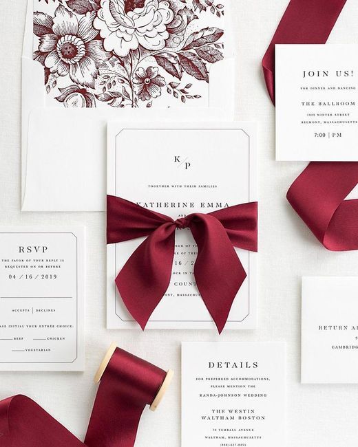 Forros sobre invitaciones (blanco y burdeos) 6