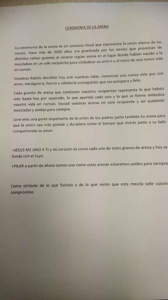 Texto para rito de la arena con hijos - 1