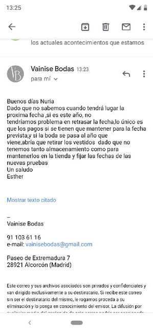 Contestación tienda de vestidos por aplazamiento 1