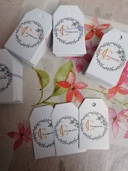 Que poner en la tarjeta o pegatina de los detalles? 1