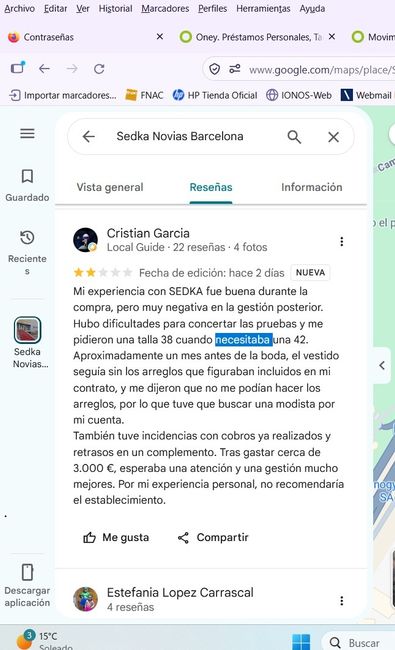 Tienda Vestidos con problemas en arreglos. 1
