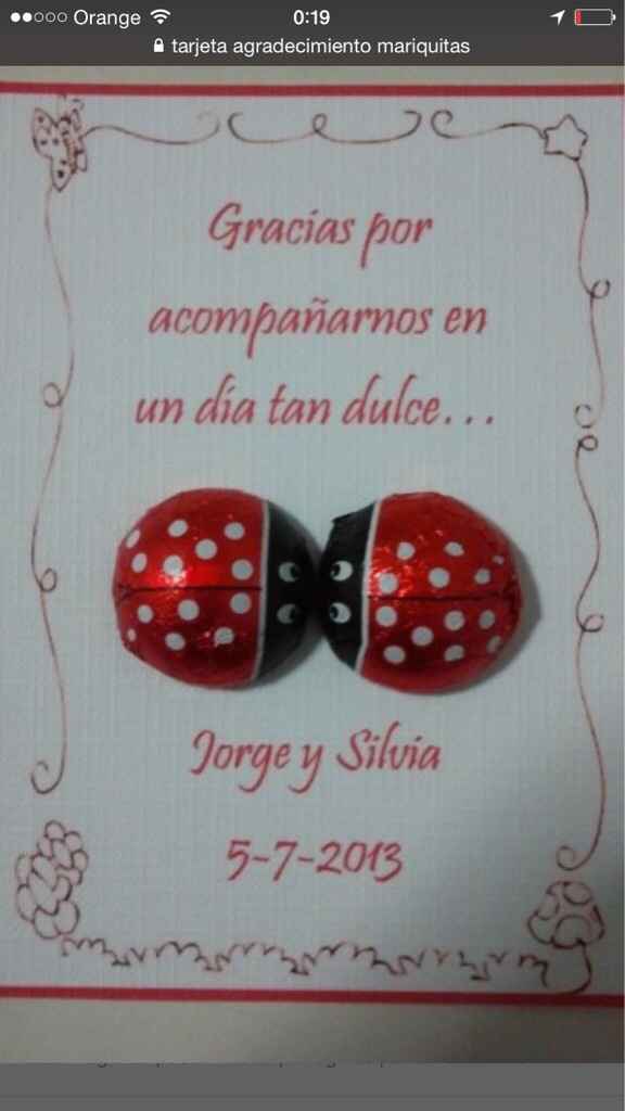 Tarjeta agradecimiento mariquitas - 1