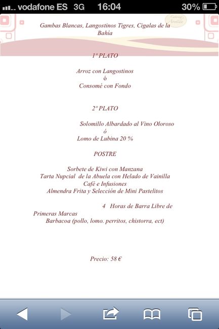 menu de boda