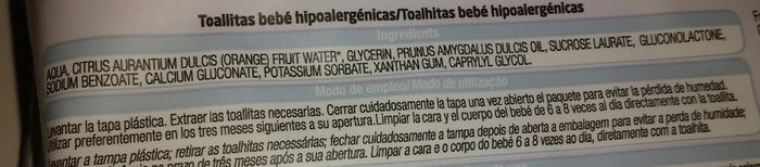 Ingredientes toallitas