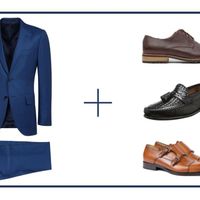 traje azul y zapato marron