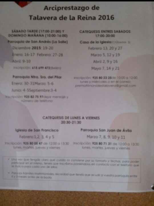 Alguien sabe fechas de cursos prematrimoniales en talvera o toledo?? - 1