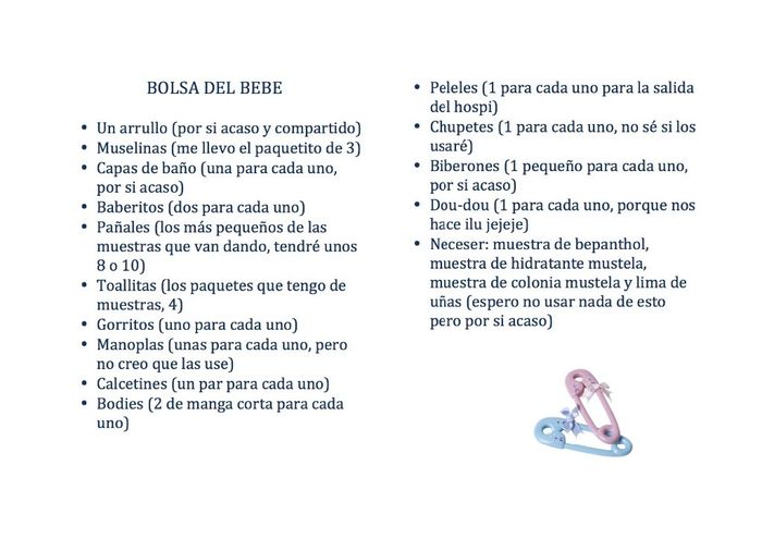 Lista bolsa del bebe