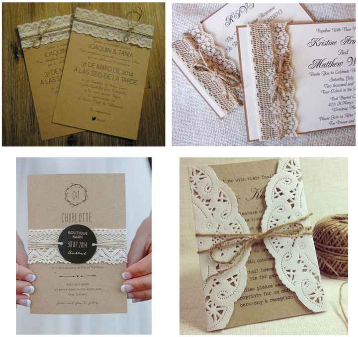 Invitaciones con blonda, rafia...