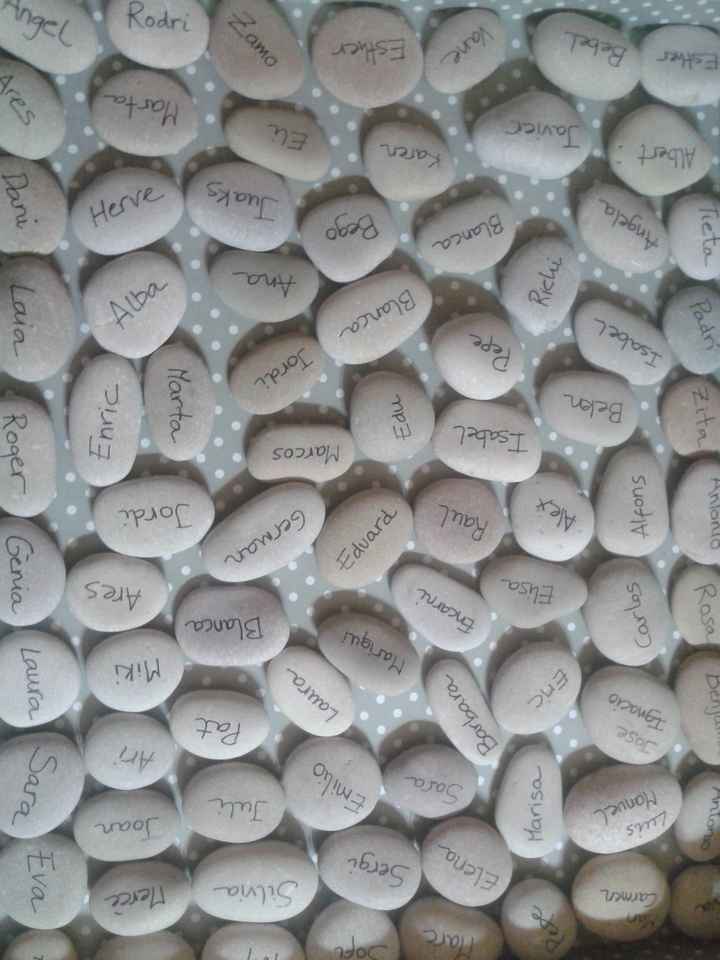 Nombres en las mesas: piedras