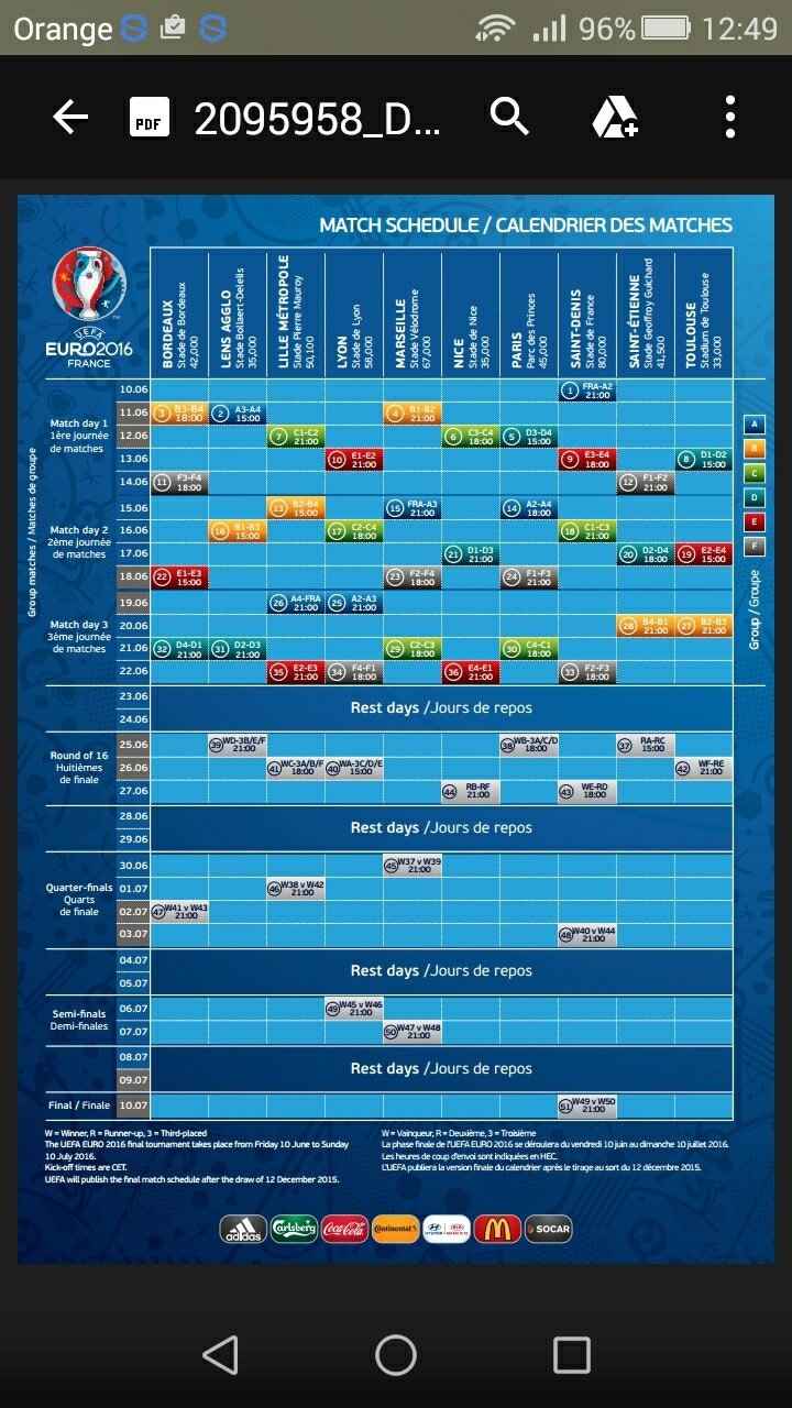 calendario euro 2016