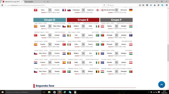 calendario España Primera fase