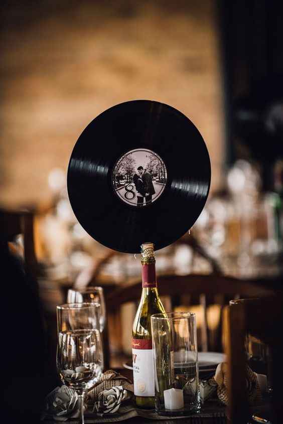Señalas las mesas con discos con los mismo grupos
