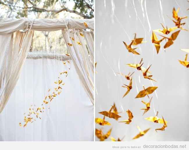 Hilo de pescar, y pajaros de papel