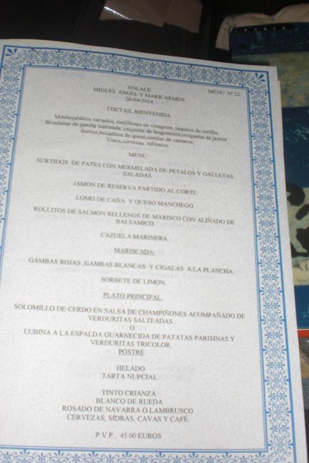 menu de boda