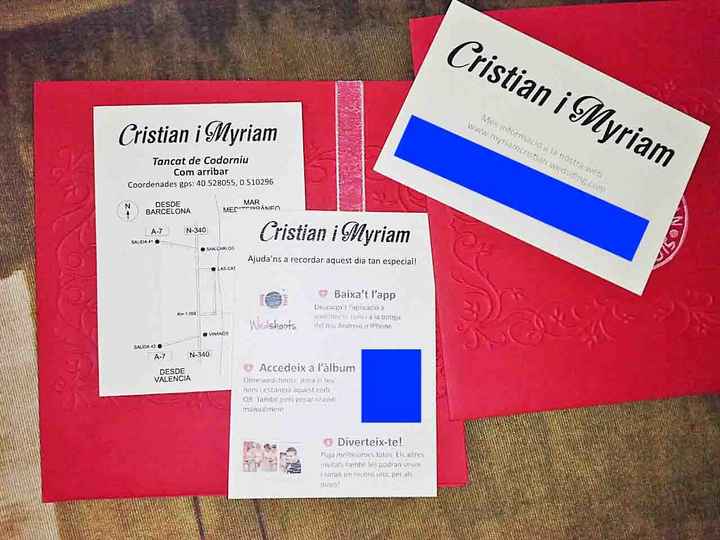 Tarjetas con información adicional de las invitaciones