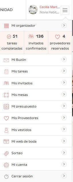 menú de usuaria