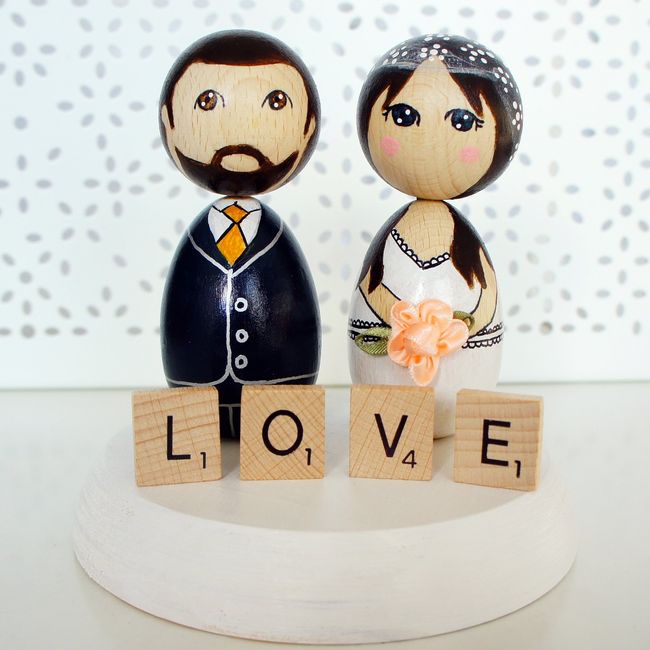 Kokeshi wedding personalized cake topper 