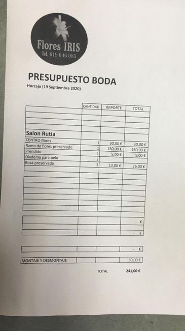 Presupuesto ramo y tocado 1