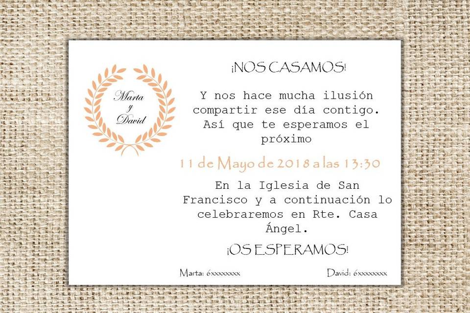 Invitación de boda. Tamaño A5