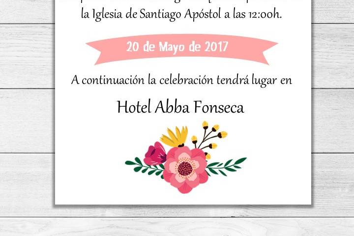 Invitación de boda. Tamaño A5