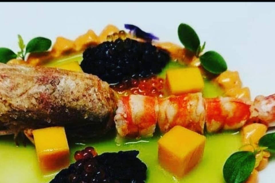 Gamba, wakame, papaya