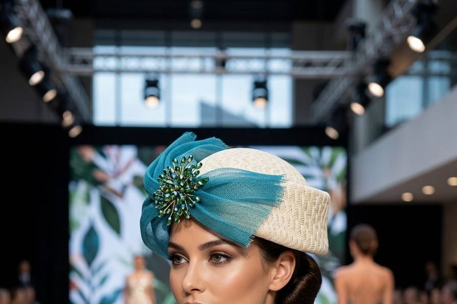 Casquete seda y pedrería verde