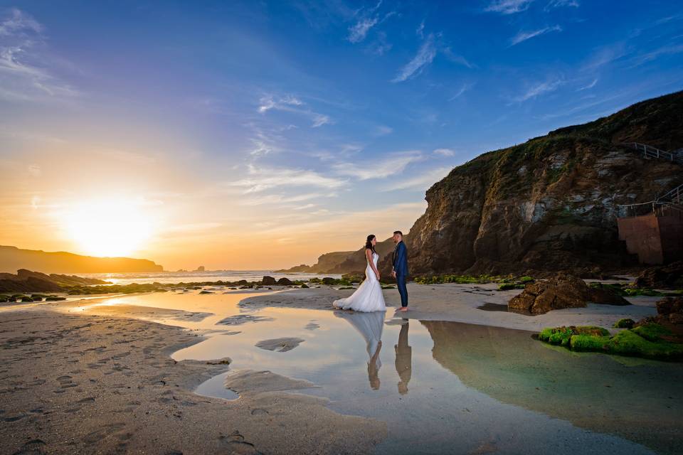 Postboda en la playa de Coruña