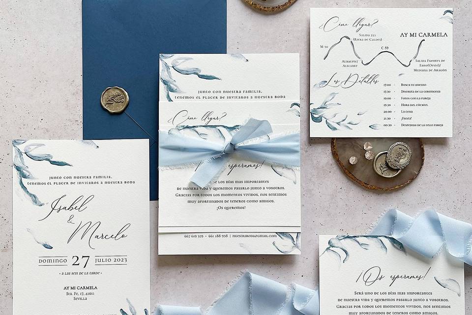 Invitación de boda azul